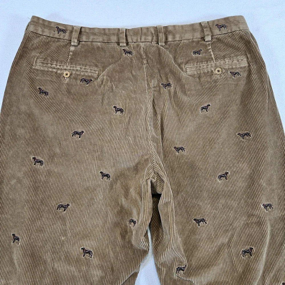 Brooks Brother Mens 42 32‎  Dog Corduroy Pants Hudson Brown Embroidered Tan
